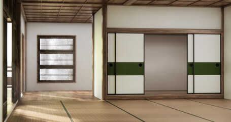 Interior, Empty room with door paper and tatami mat floor room modern style. 3D rendering