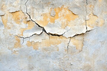 Obraz premium Damaged cement wall with large cracks indicating structural stress