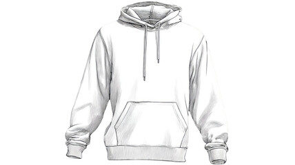 Line drawing of hooded sweatshirt minimal fashion garment sketch clothing outline illustration casual wear isolated on white background