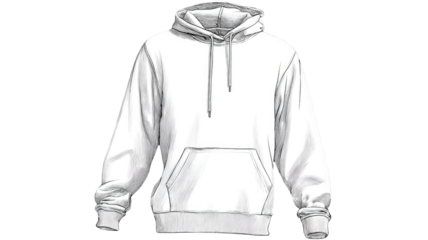 Line drawing of hooded sweatshirt minimal fashion garment sketch clothing outline illustration casual wear isolated on white background