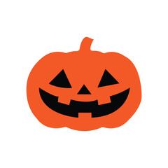 Simple flat illustration of an orange pumpkin with a carved smiling face, symbolizing Halloween, autumn, celebration, and spooky fun. Perfect for seasonal design, decorations, and holiday graphics.