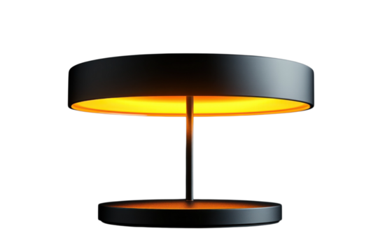 Modern black table lamp with warm ambient lighting for home decor ideas on transparent background
