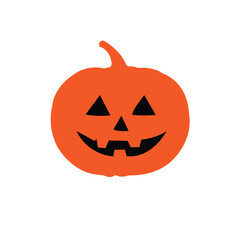 Simple flat illustration of an orange pumpkin with a carved smiling face, symbolizing Halloween, autumn, celebration, and spooky fun. Perfect for seasonal design, decorations, and holiday graphics.