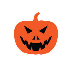 Simple flat illustration of an orange pumpkin with a carved smiling face, symbolizing Halloween, autumn, celebration, and spooky fun. Perfect for seasonal design, decorations, and holiday graphics.