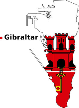 Gibraltar Map with Flag Overlay - Territory Outline Vector map