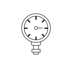 Simple line art illustration of a pressure gauge icon. Minimal industrial vector design representing measurement, control, engineering, or mechanical instrument on a white background.