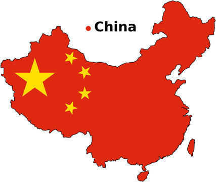 China Map with Flag Overlay - Country Outline Vector