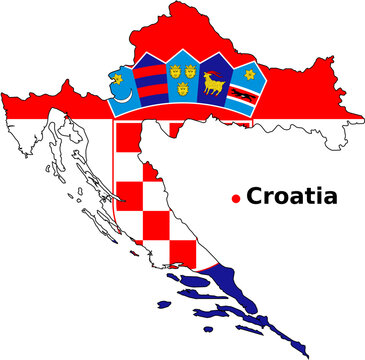 Croatia Map with Flag Overlay - Country Outline Vector Map