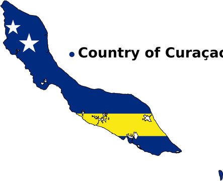 Cura&ccedil;ao Map with Flag Overlay - Island Outline Vector Map