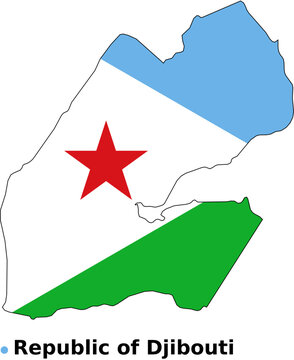 Djibouti Map with Flag Overlay - Country Outline Vector map