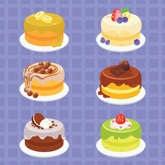 Layered cakes and slices flat illustration set