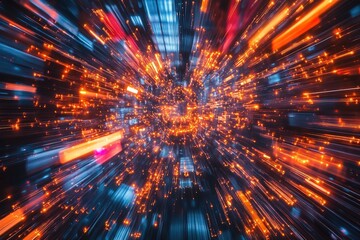 excitement as bursts of neon light exploding in a dark city