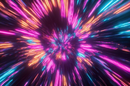 excitement as swirling fireworks bursting in neon colors