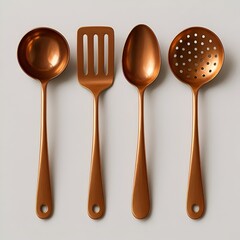 Kitchen knife with wooden handle isolated on plain neutral grey background, sharp focus and clarity.