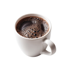 White mug filled with hot chocolate topped with foam isolated on transparent background