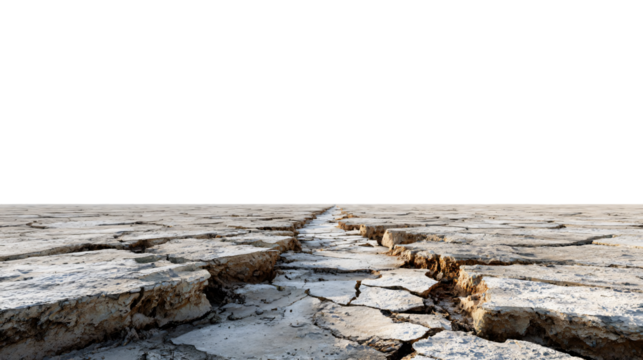 Dry lakebed with cracks isolated die-cut 