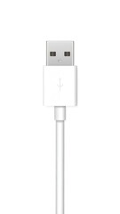 Isolated white USB cable on a clean, white background