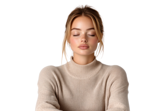 Serene Contemplation: Portrait of a woman with eyes closed, exuding peace and calmness