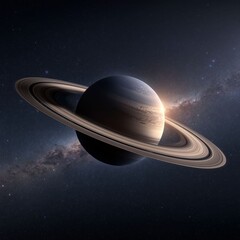 Saturn in Space: The magnificent rings of Saturn shimmer in the cosmic expanse, a stunning display of celestial wonder, with gas giant and ring system shining in deep space. 