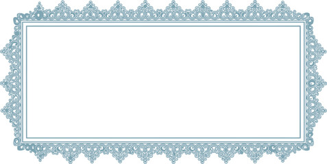 Ornate rectangular frame with teal swirls and a white background editable vector file