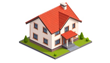 Isometric illustration of a two-story home with a red roof