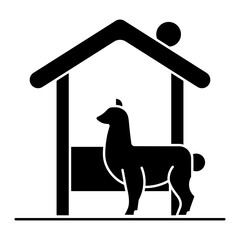 Llama in farm shelter solid icon. Vector illustration