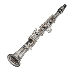 Fototapeta premium Silver oboe on black background isolated on transparent background