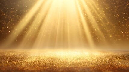 Golden light rays shining down on sparkling dust particles