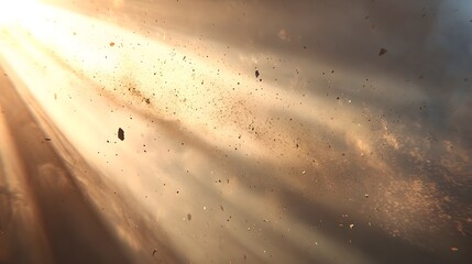 Golden dust particles illuminated by a light beam