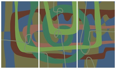 Minimal modern interior triptych. The picture is painted by hand on a tablet.