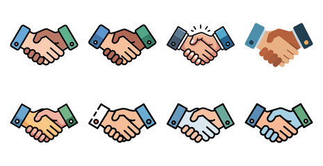 Diverse handshake icons representing business partnership agreement and collaboration concepts