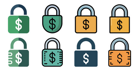 Financial security icons represented by padlocks with dollar signs for protection