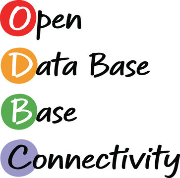 The acronym odbc with colored circles and handwritten text style editable vector file