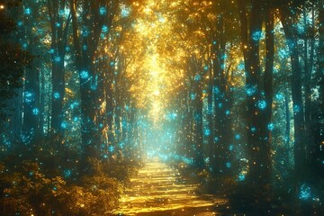 surreal dreams of a forest with trees made of glass and light