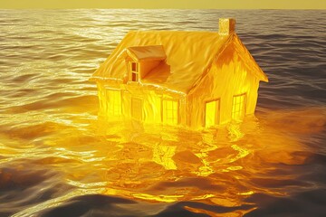 surreal dreams of a house melting into a pool of liquid gold