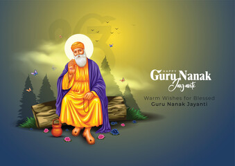 happy Guru Nanak Jayanti festival greeting card design. India Hindu Sikh celebrating birthday of Guru Nanak Dev. abstract vector illustration.