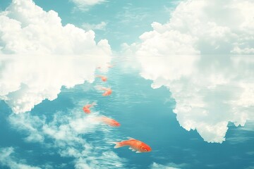 surreal dreams of a river flowing through the sky with fish swimming