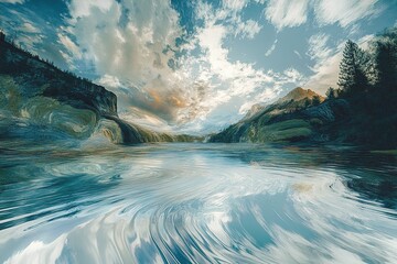 surreal dreams of a river flowing upwards into the sky