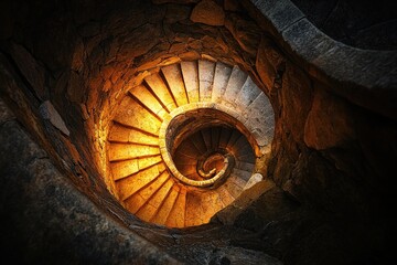 surreal dreams of a spiral staircase made of light in a dark void