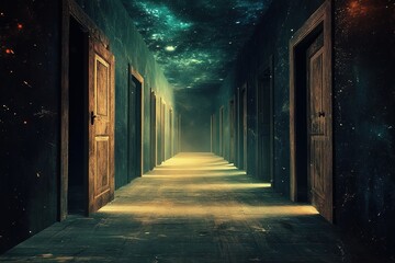 surreal dreams of an endless hallway lined with doors to other worlds