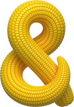 Ampersand Symbol Made of Corn Cob &ndash; Creative Food Typography Concept. 3D isolated illustration