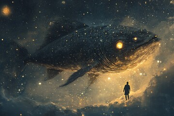 surreal dreams of giant fish swimming through starry skies