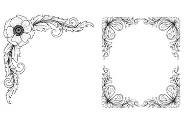 Illustration of floral corner design elements