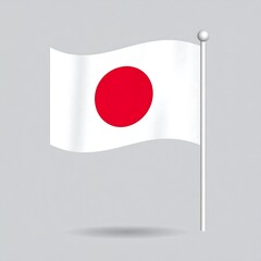 Japanese national flag fluttering on pole, simple graphic
