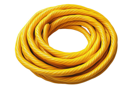 Coiled yellow rope provides a strong visual element for construction safety and industrial applications on transparent background