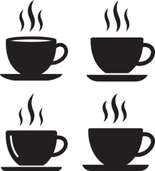 Four steaming coffee cups silhouette