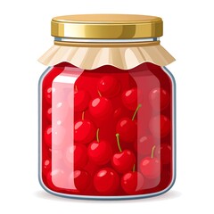 Jar of preserved cherries, transparent glass, gold lid