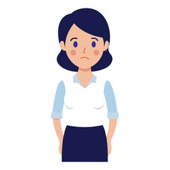 Depressed Woman in Business Attire Expressing Sadness and Anxiety with Downcast Eyes and Blue Hair