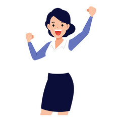 Excited businesswoman celebrating success with arms raised up for joy and achievement in business concept