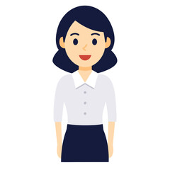 Illustration of professional woman in business attire with dark hair and bright smile ready for work